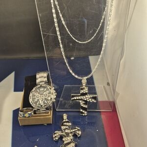 Silver and Black Men's Accessory Set